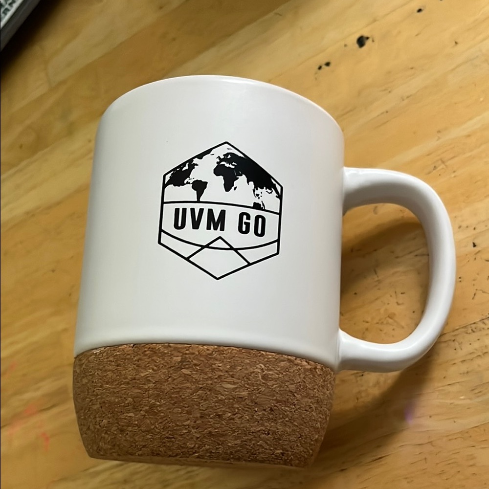White and Brown UVM GO Mug
